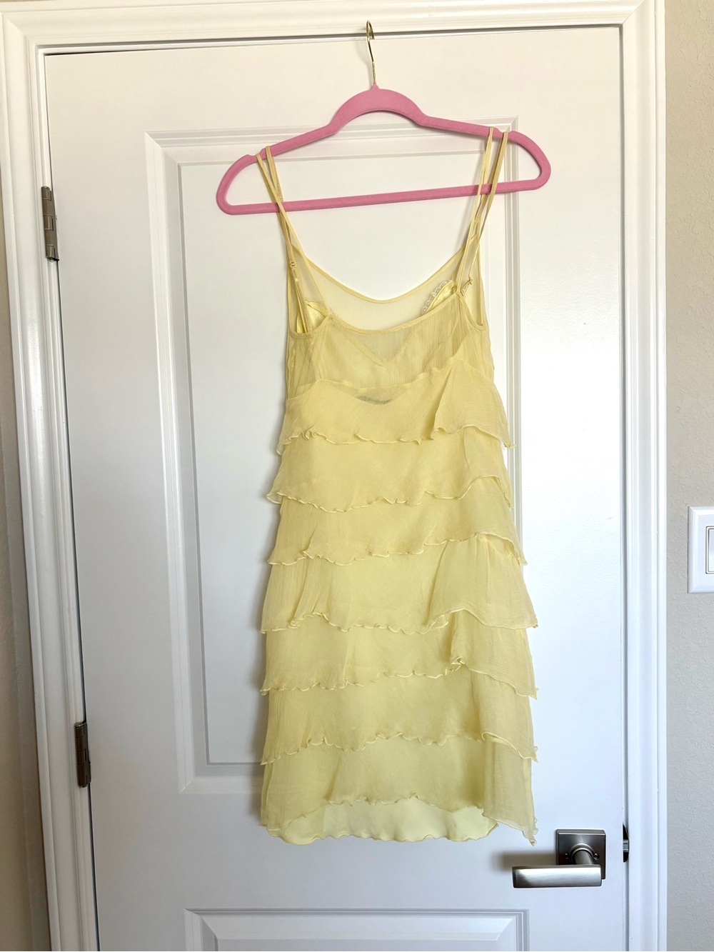 Laundry by Shelli Segal 100% Silk Yellow Tiered Ruffle Y2K Dress Size 4 - Picture 2 of 12
